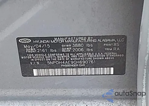 2016 Hyundai Elantra Se из США, поврежденный, VIN 5NPDH4AE9GH690761